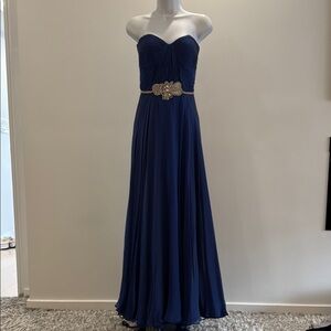 Jovani Blue Strapless Dress with Elegant Design